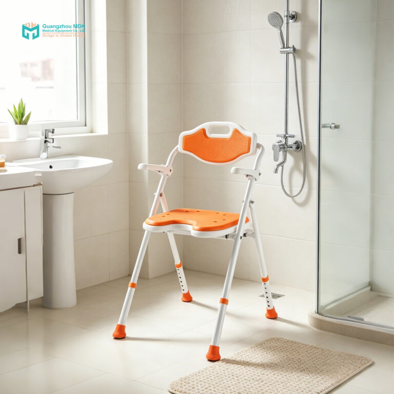 Foldable Aluminum Shower Chair with Flip-Up Armrests & Waterproof EVA Cushion