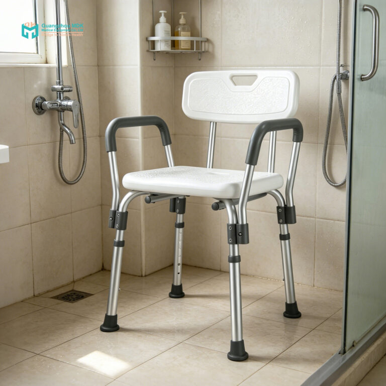 High-Strength Aluminum Shower Chair with Foam Armrests & Steel-Reinforced Foot Mats