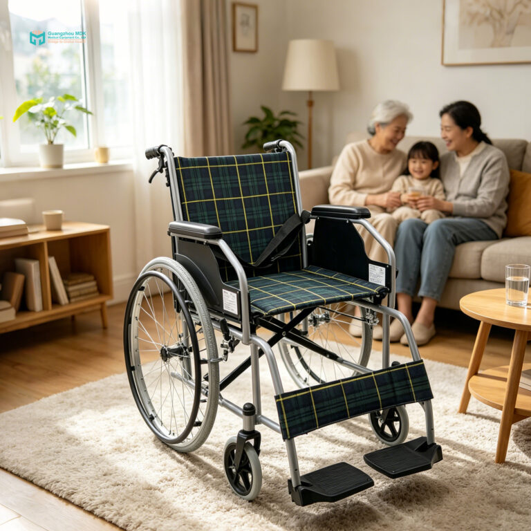 Manual Wheelchair with Fixed Slanted Armrests & Aluminum Alloy Footplates