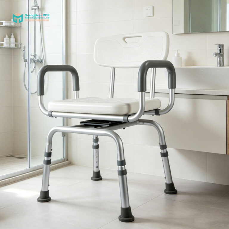 360° Swivel Aluminum Shower Chair with Flip-Up Armrests & Steel-Reinforced Mats