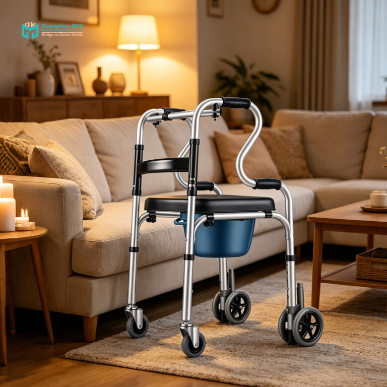 Multi-Functional Dual-Tier Aluminum Folding Walker with Commode Seat