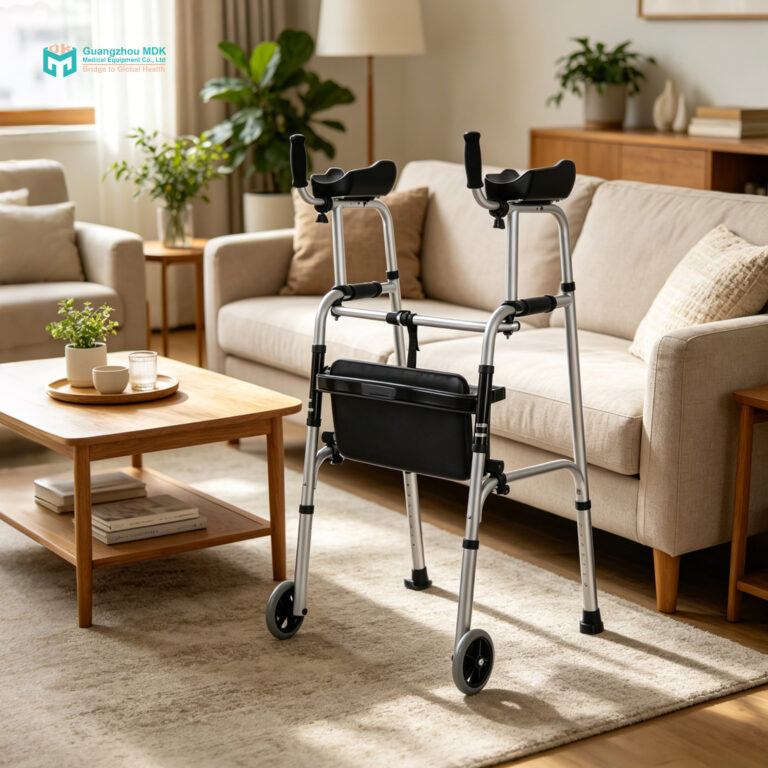 Multi-Functional Upright Walker with Padded Armrests, Detachable Wheels & Seat