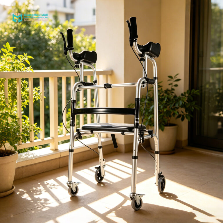 Upright Aluminum Rollator Walker with Detachable Forearm Supports & Handbrakes