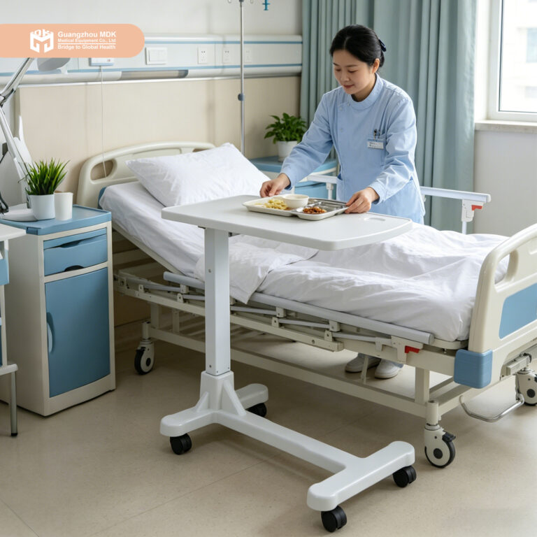 Heavy-Duty Hydraulic Overbed Table with ABS Desktop & 2-3mm Thickened Steel Frame