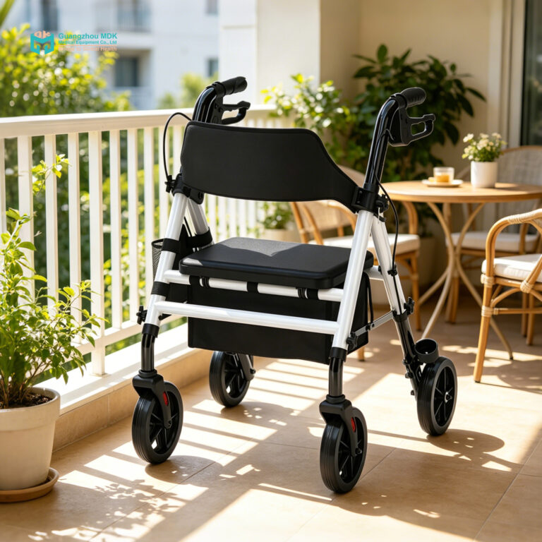 Heavy-Duty Carbon Steel Rollator Walker with 8″ Wheels & Parking Brakes