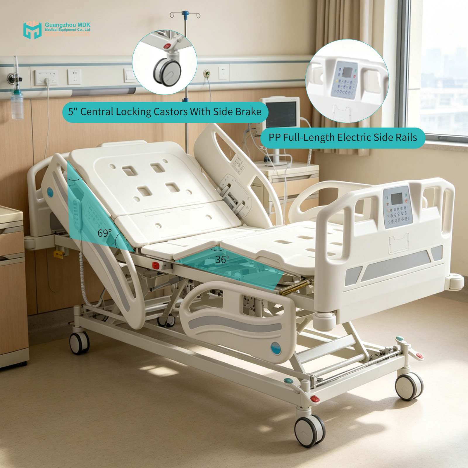 Premium 5-Function Electric ICU Hospital Bed with Weighing System & Dual CPR