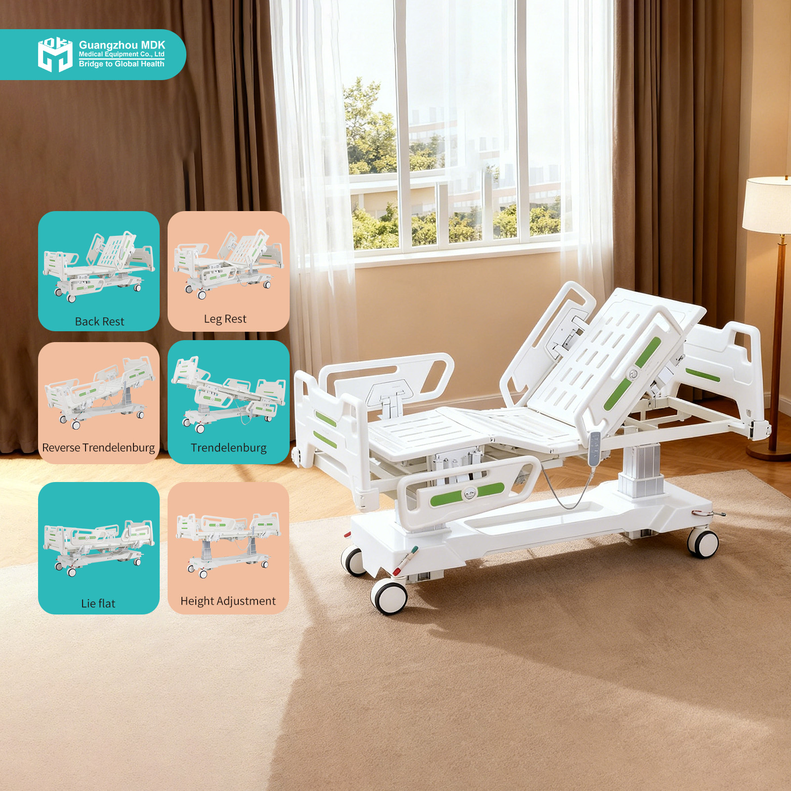 Advanced Dual Column 5-Function Electric Hospital Bed with Smart Controls