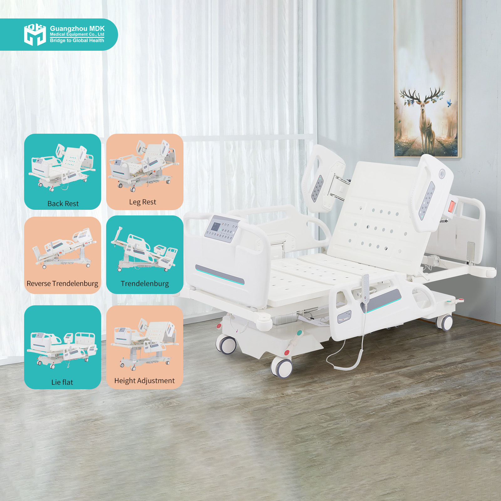 Premium 7-Function Dual Column Electric Hospital Bed with Lateral Tilt & Smart Controls