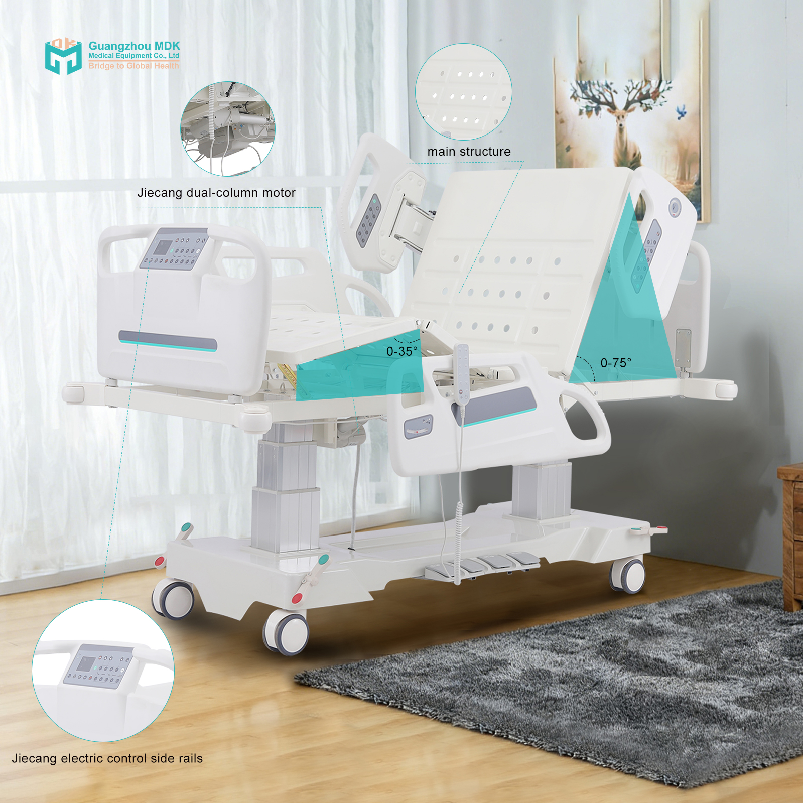 Premium 7-Function Dual Column Electric Hospital Bed with Lateral Tilt & Smart Controls