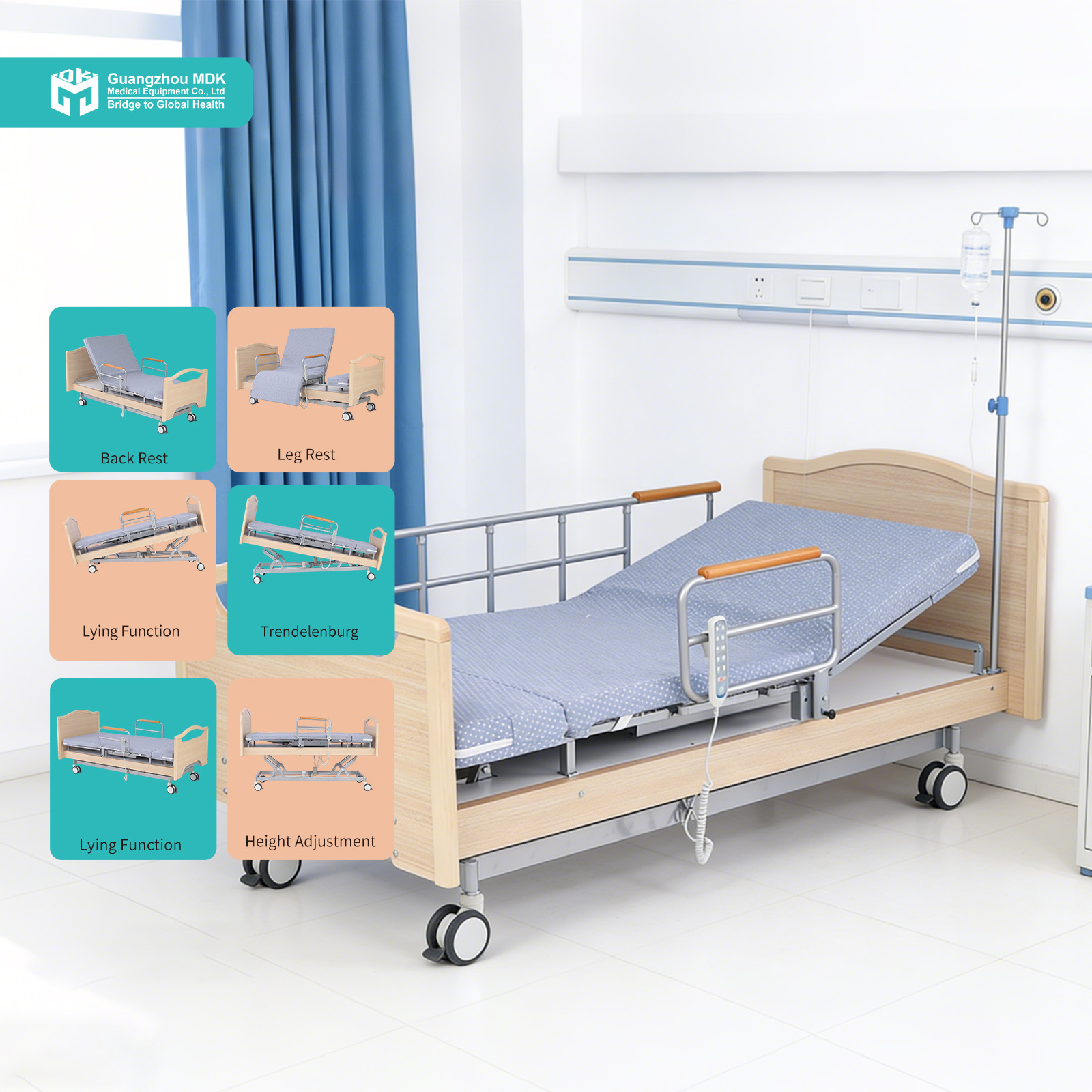 Premium Light Wood 5-Function Electric Rotating Nursing Bed with Mattress