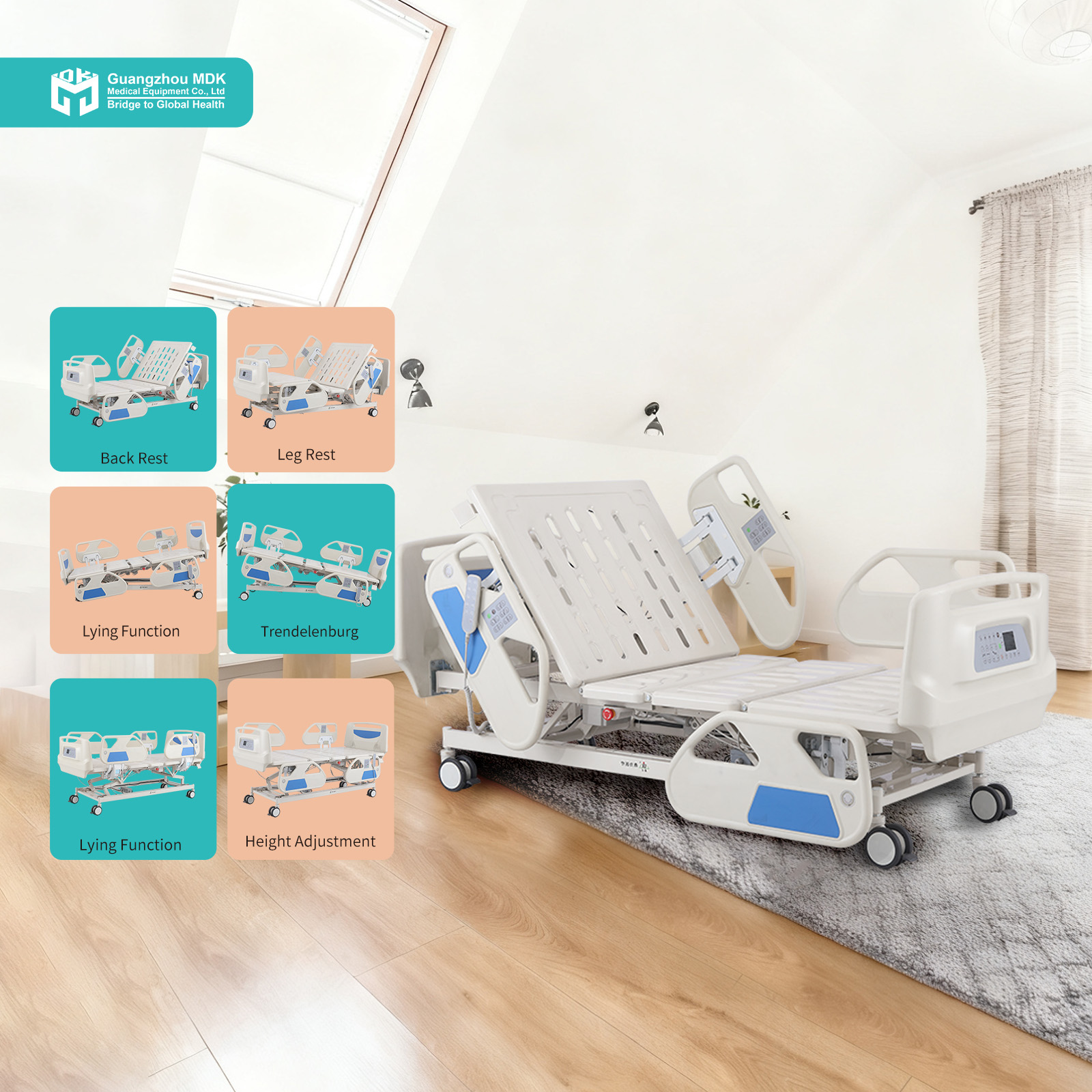 Premium 5-Function Electric ICU Bed with Smart Controls & Battery Backup