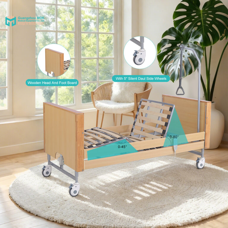 High-End Wooden 5-Function Electric Home Care Bed with Adjustable Side Rails
