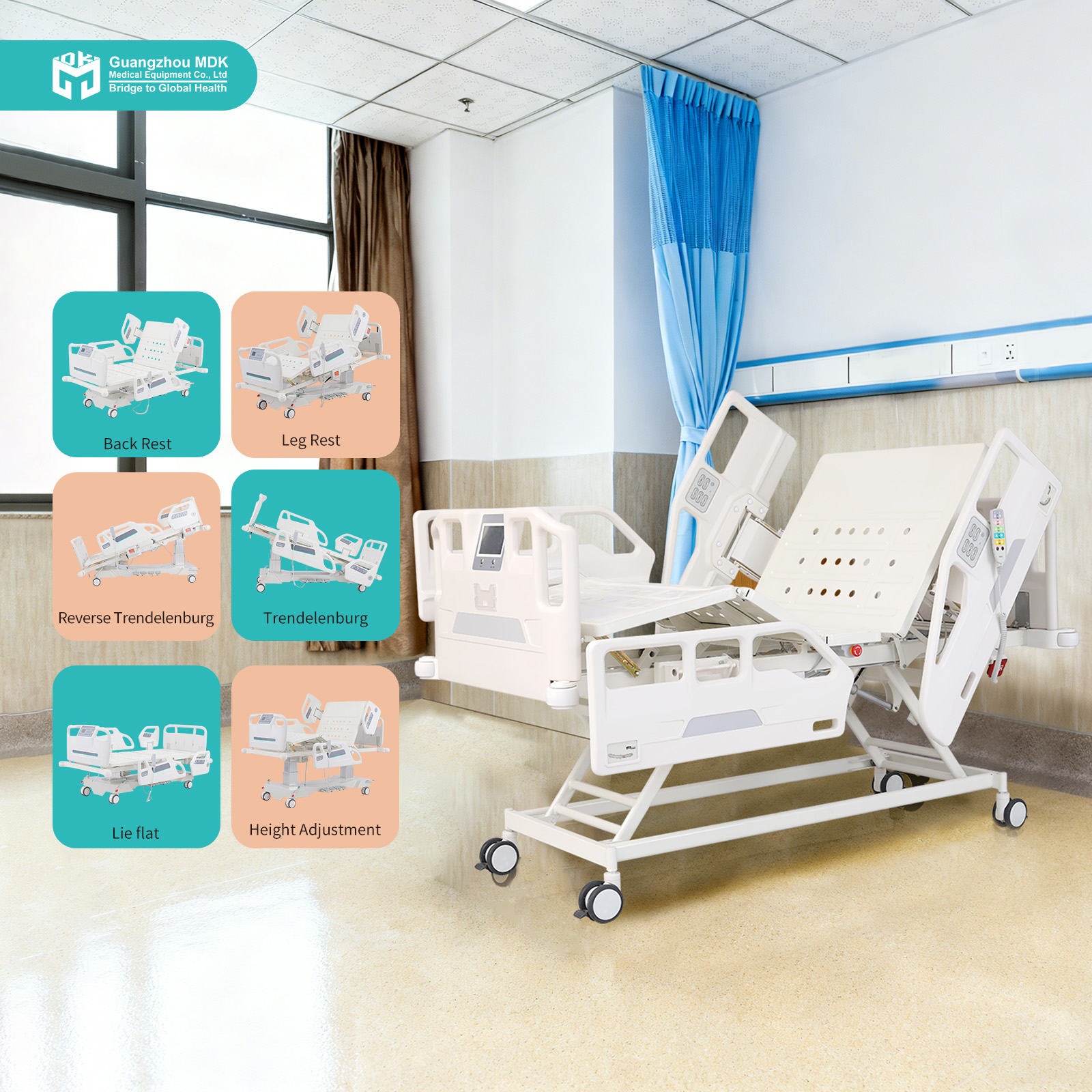 Smart 5-Function Electric Medical Bed with Integrated Controls & Battery Backup