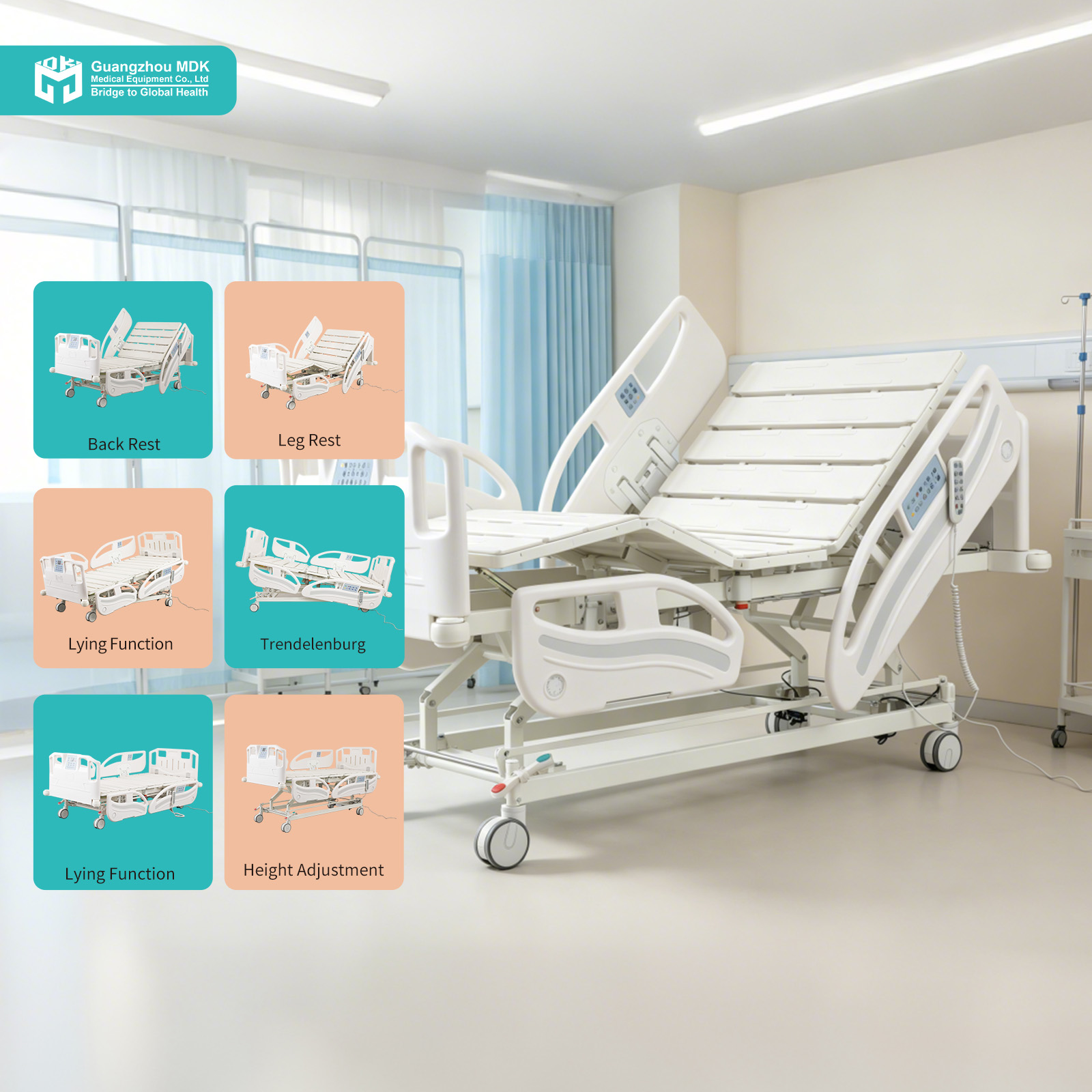 Advanced 5-Function Electric ICU Hospital Bed with Weighing System & Backup Battery