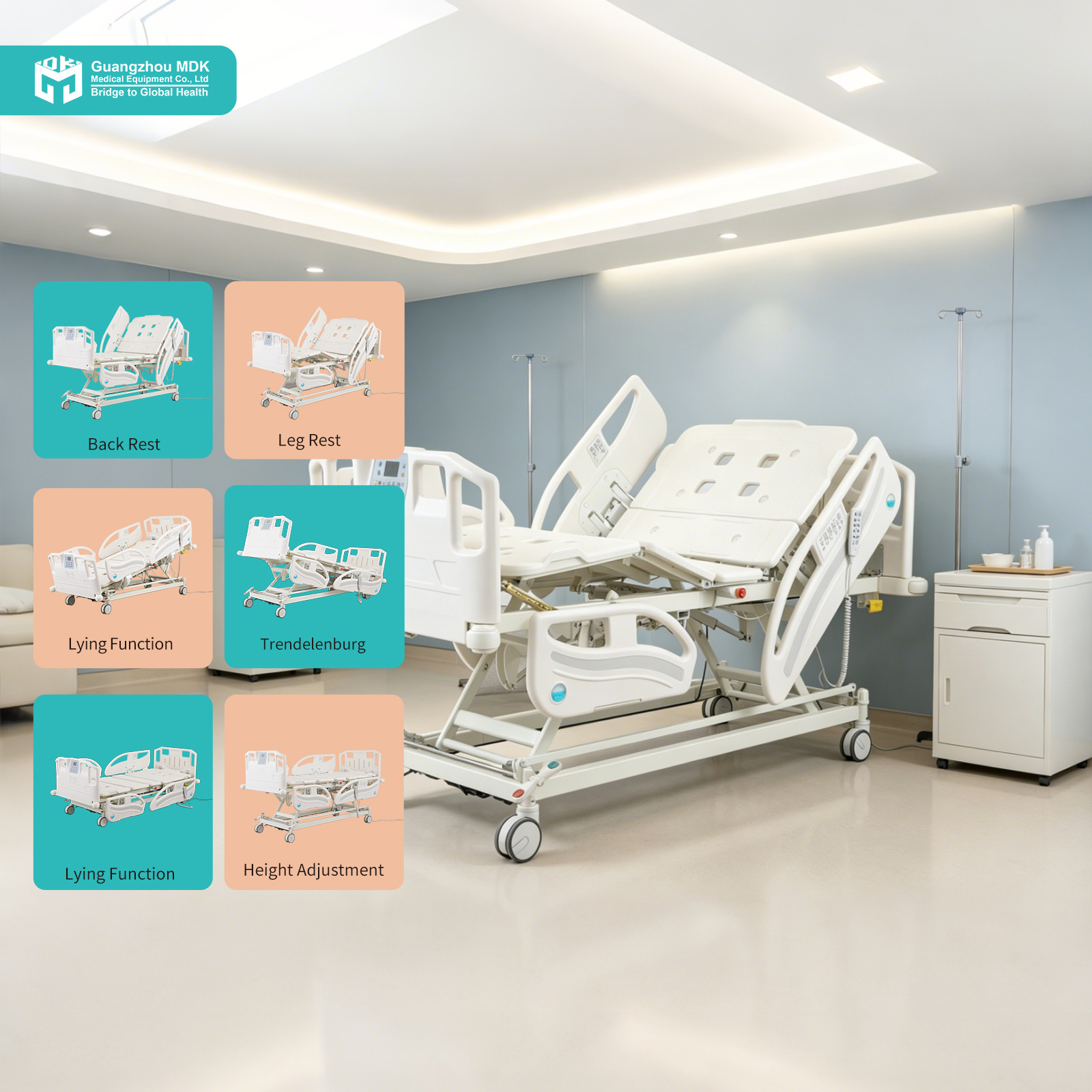 Premium 5-Function Electric ICU Hospital Bed with Weighing System & Dual CPR