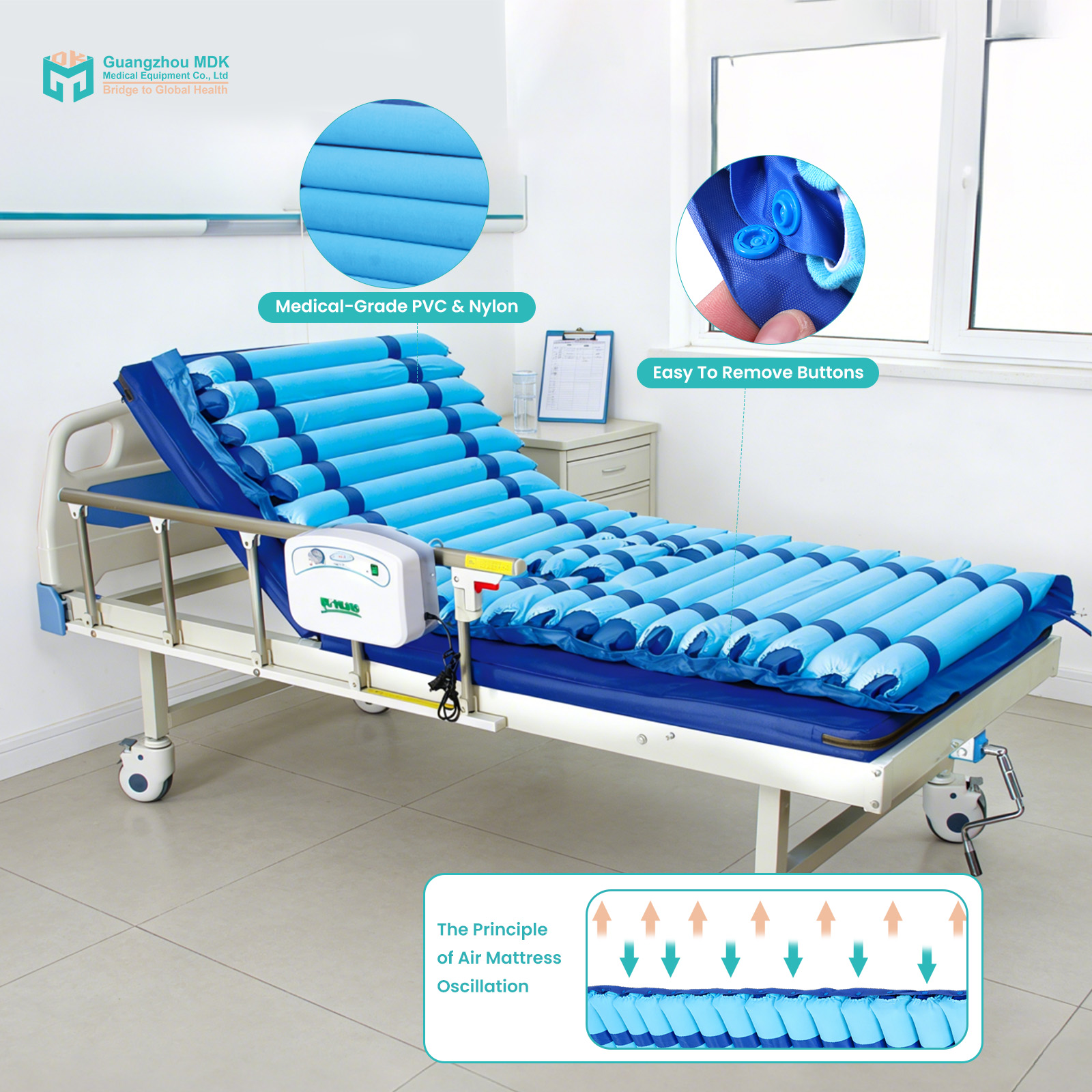 Premium Alternating Air Mattress with Urinal Hole & Quiet Pump