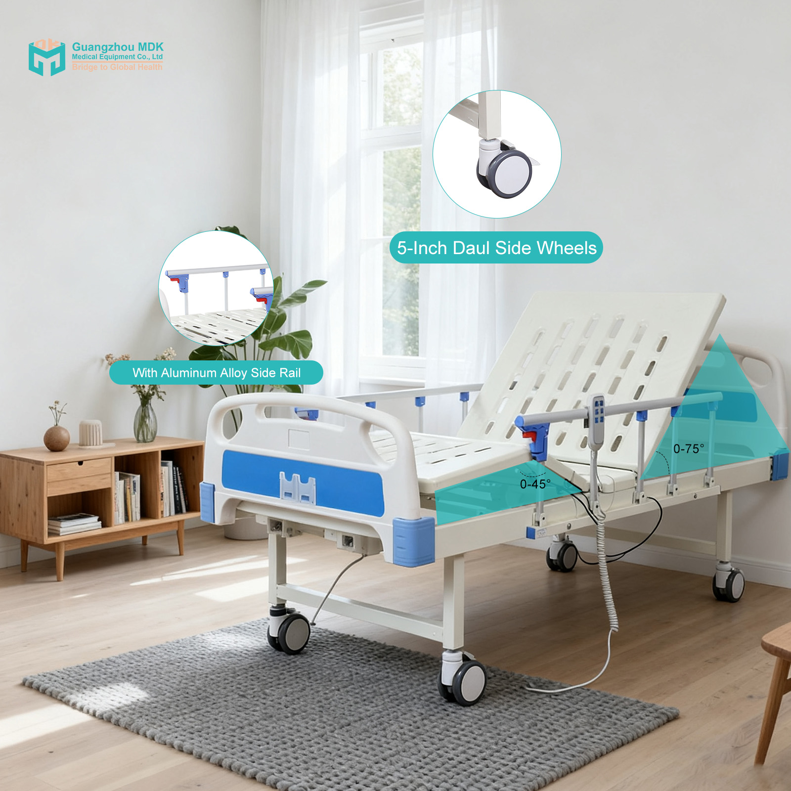 Electric 2-Function Hospital Bed with One-Piece Stamped Steel Surface
