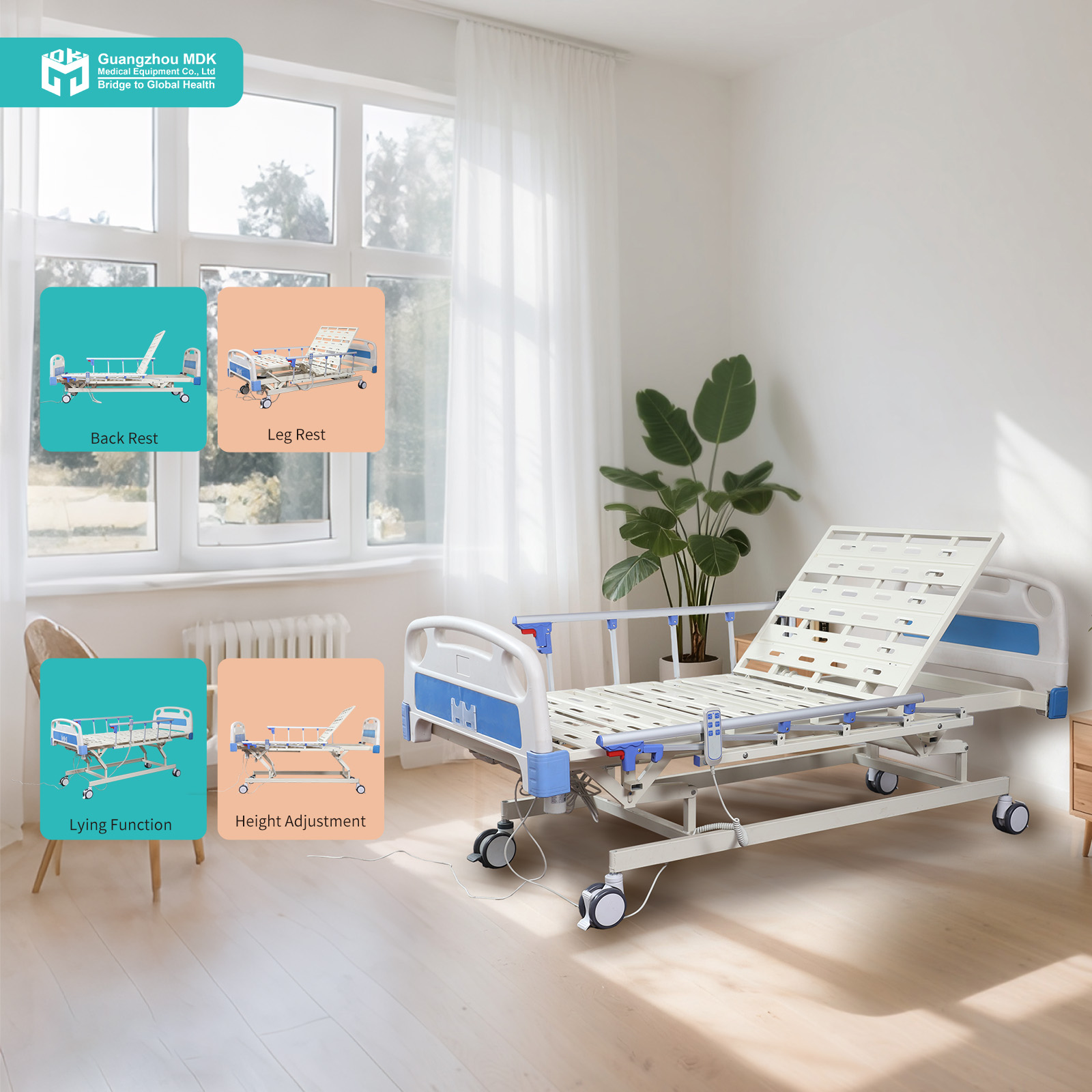 Durable 3-Function Electric Hospital Bed with Aluminum Side Rails