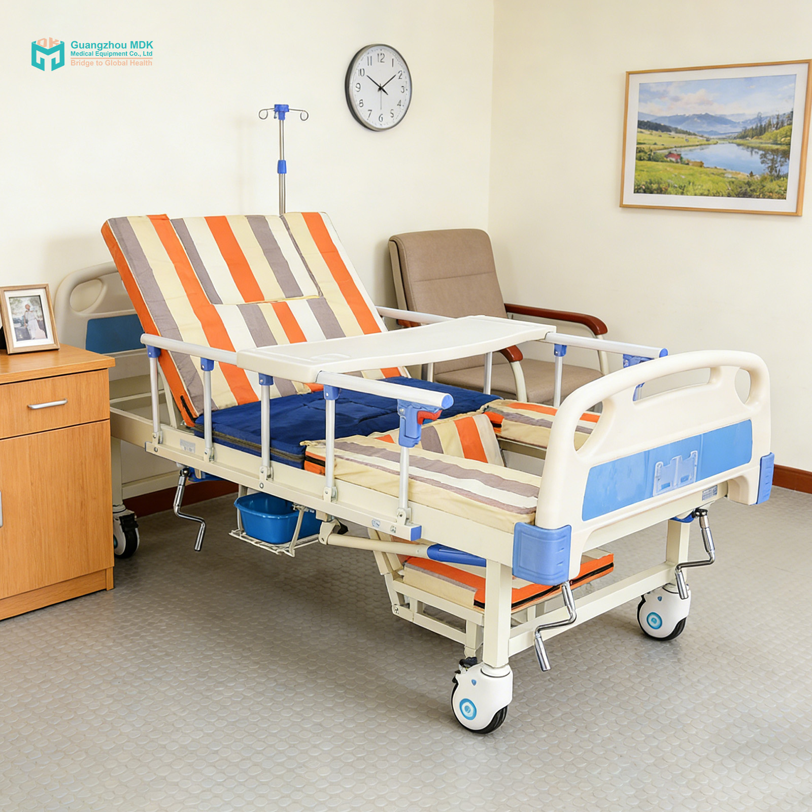3-Crank Manual Anti-Slip Nursing Bed with Care Kit