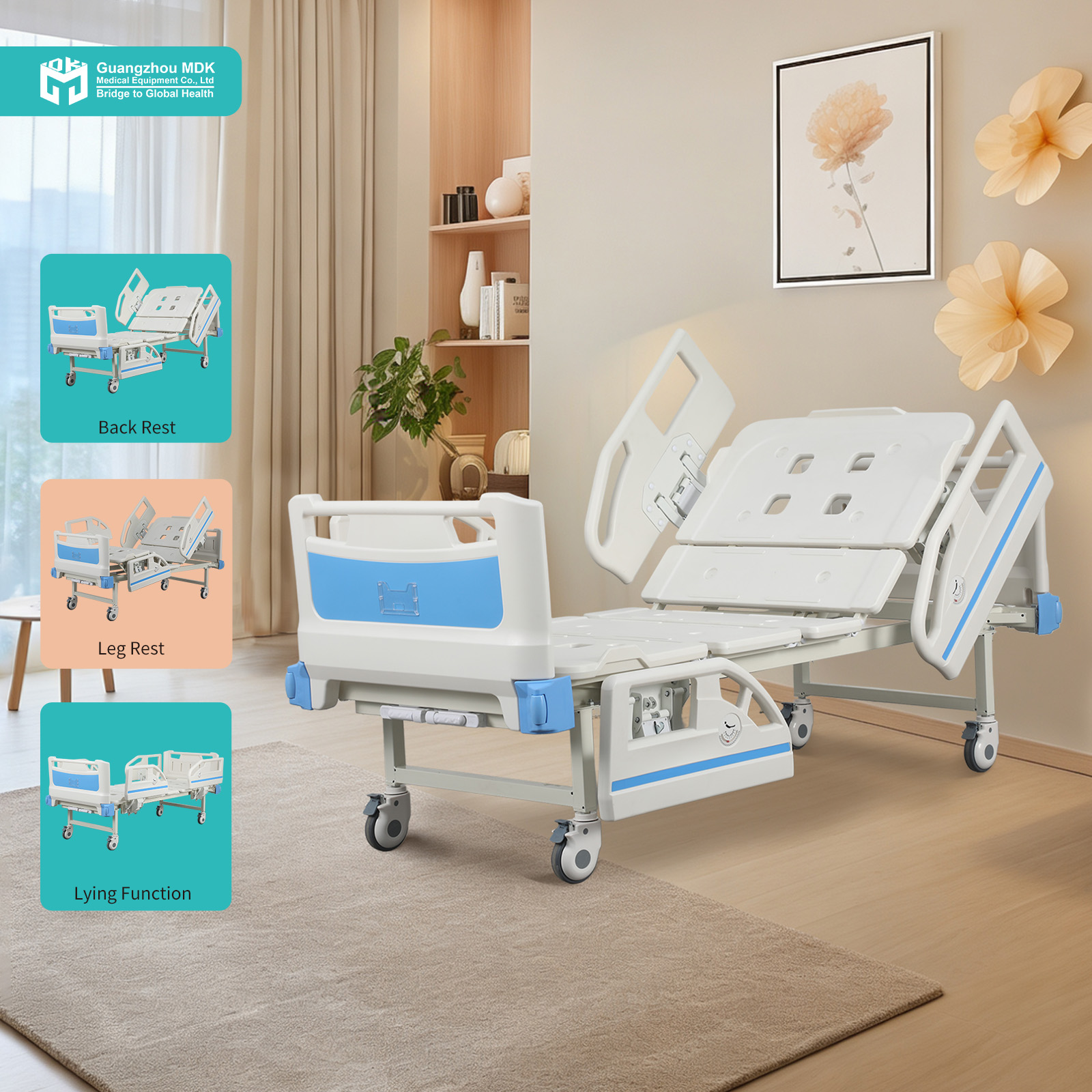 Premium Manual 2-Function Hospital Bed with Blow-Molded PP Surface