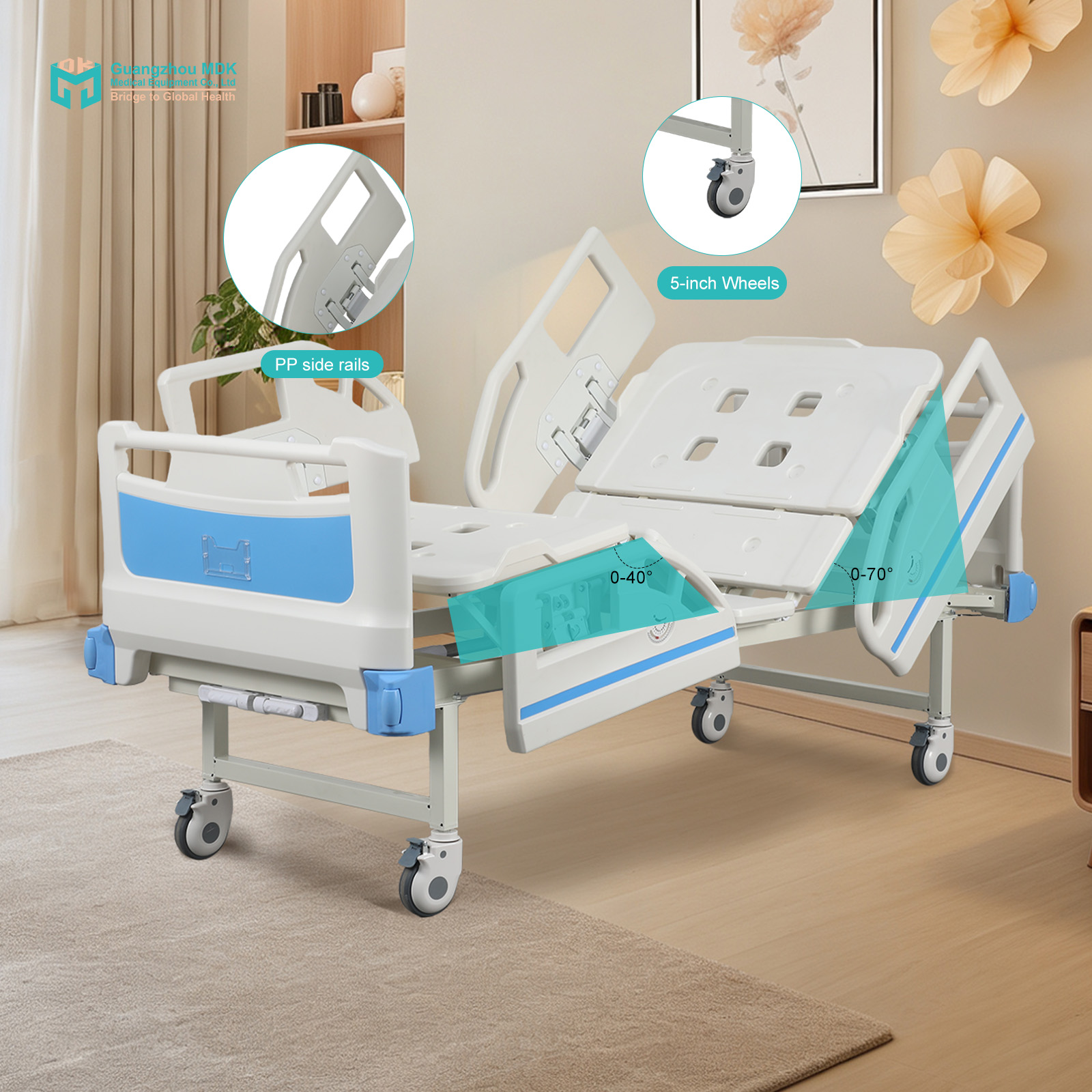 Premium Manual 2-Function Hospital Bed with Blow-Molded PP Surface
