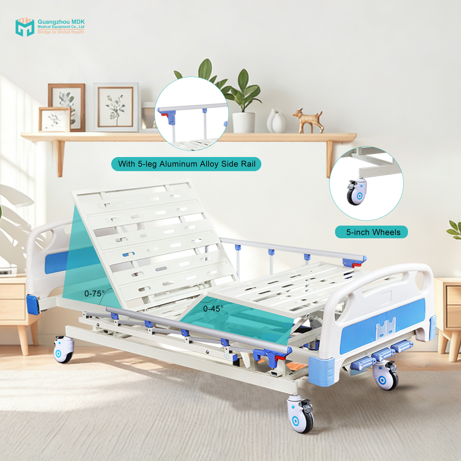 Durable Manual 3-Function Hospital Bed with ABS Cranks