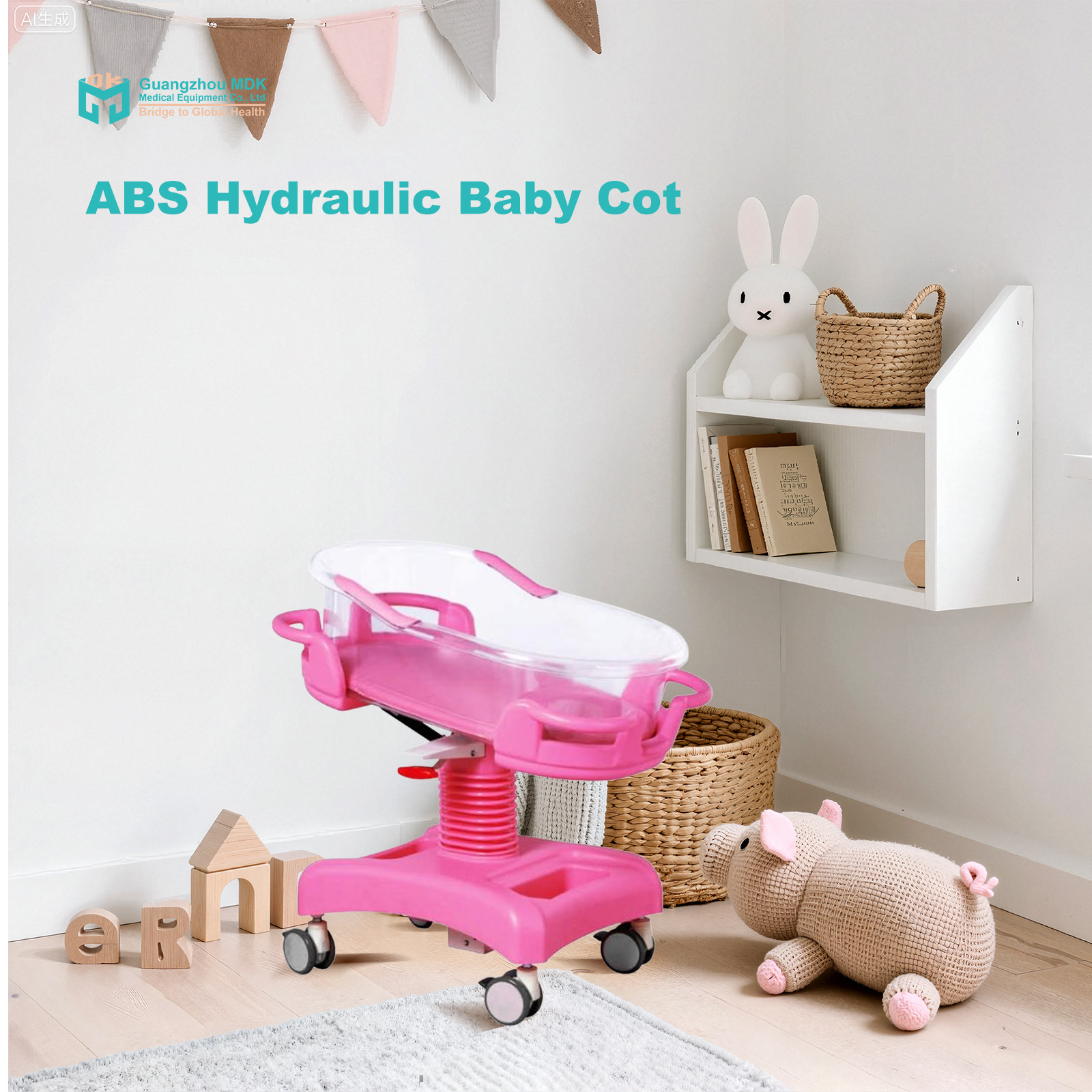 Premium ABS Hydraulic Baby Cot with Transparent Basin