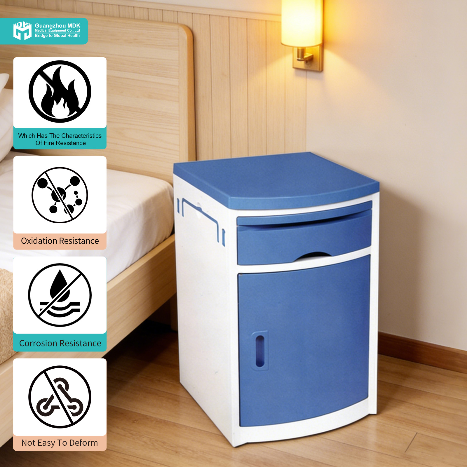 Premium Medical PP Bedside Cabinet with Pull-Out Board