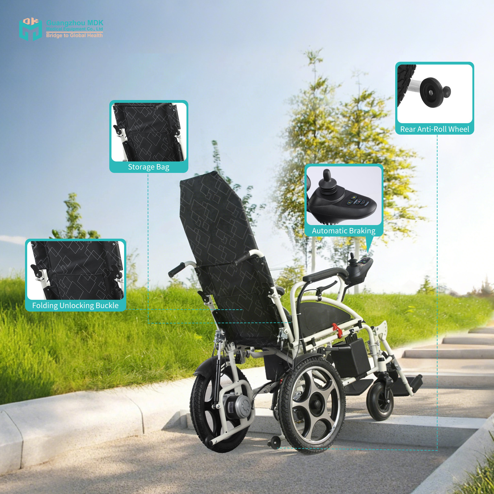 Premium High-Back Reclining Electric Wheelchair with 250W Motor