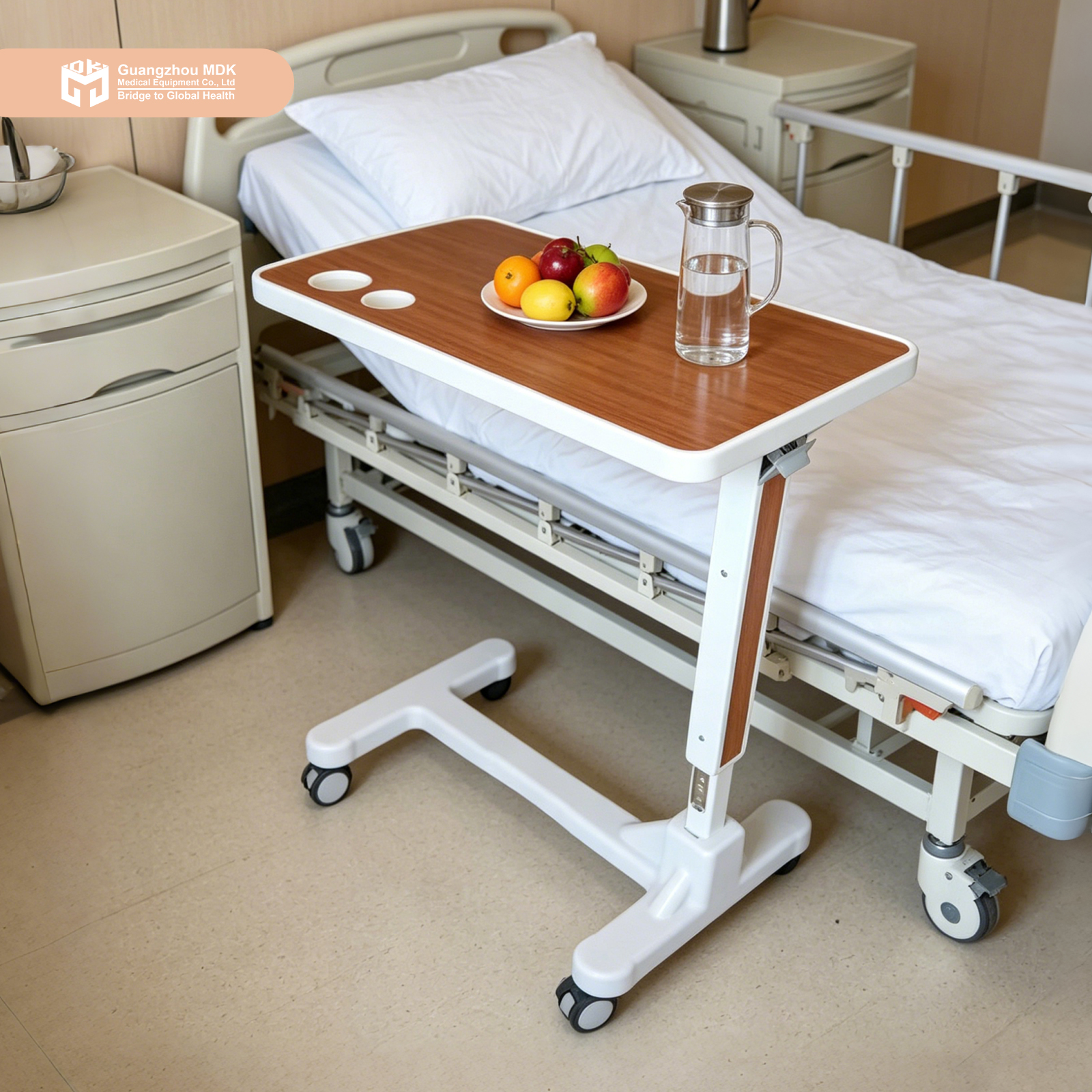 Adjustable Hydraulic Overbed Table with PVC-Coated ABS Top