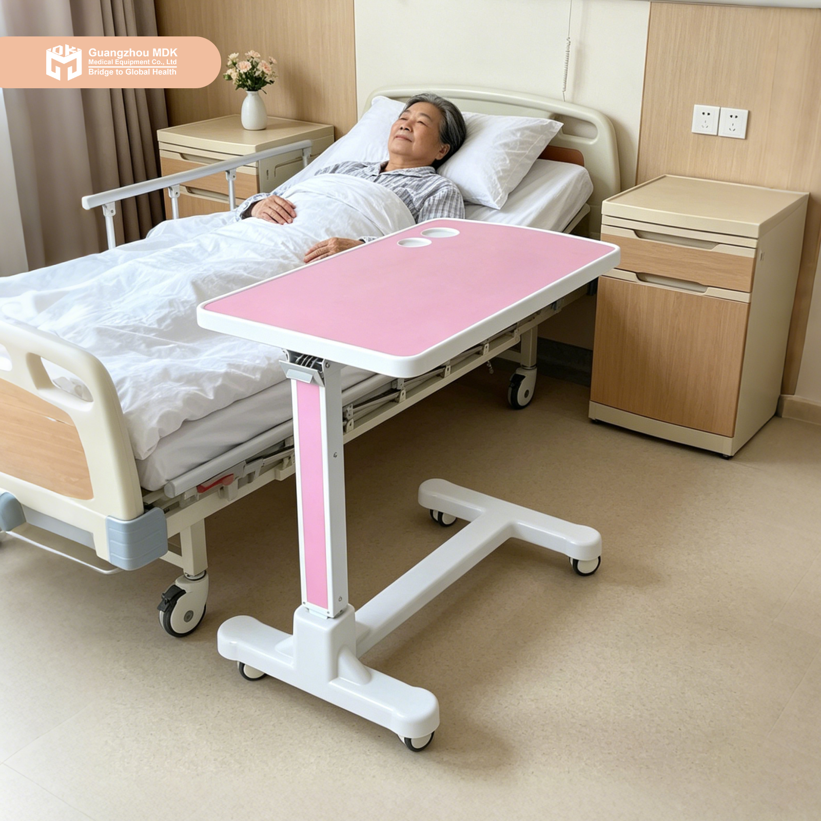 Durable Hydraulic Overbed Table with PVC-Coated ABS Surface