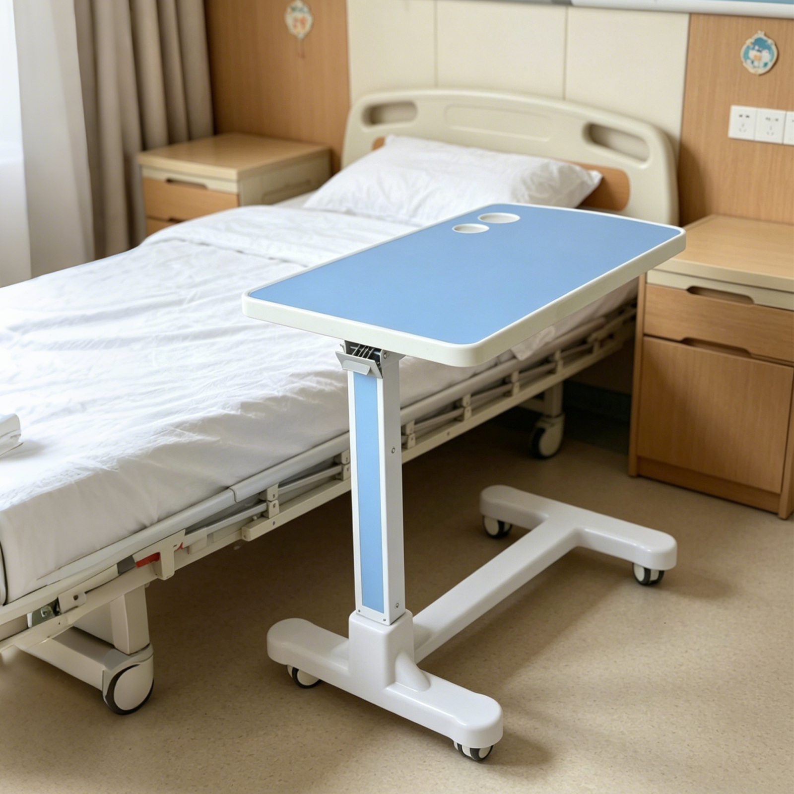 Durable Hydraulic Overbed Table with PVC-Coated ABS Surface
