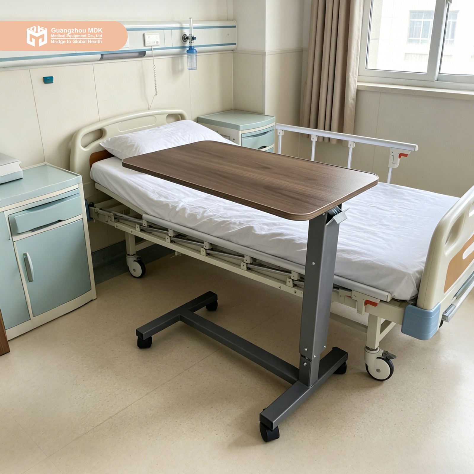 Adjustable Hydraulic Overbed Table with MDF Surface