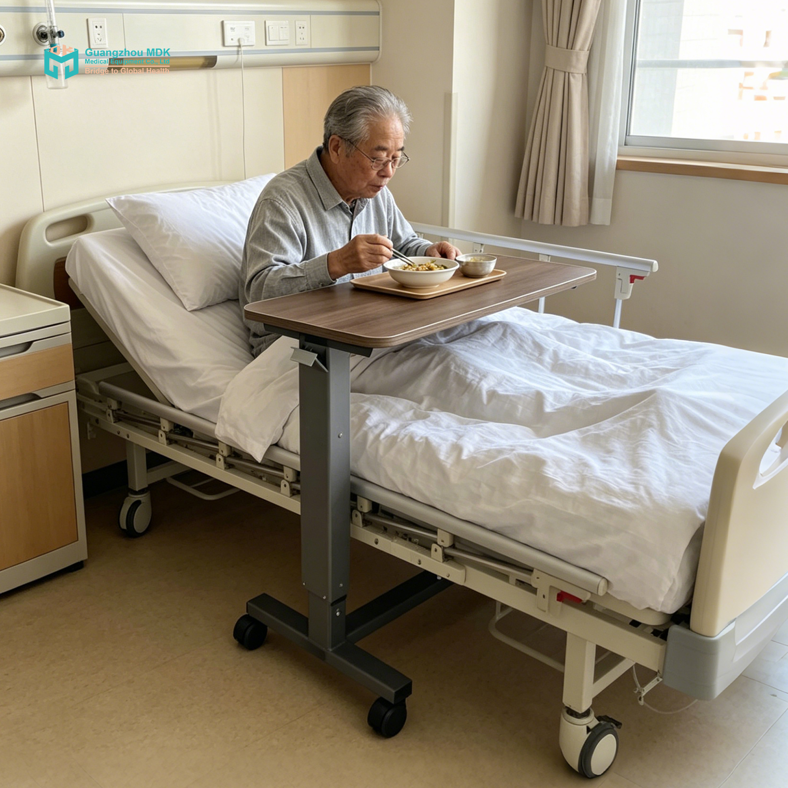 Adjustable Hydraulic Overbed Table with MDF Surface