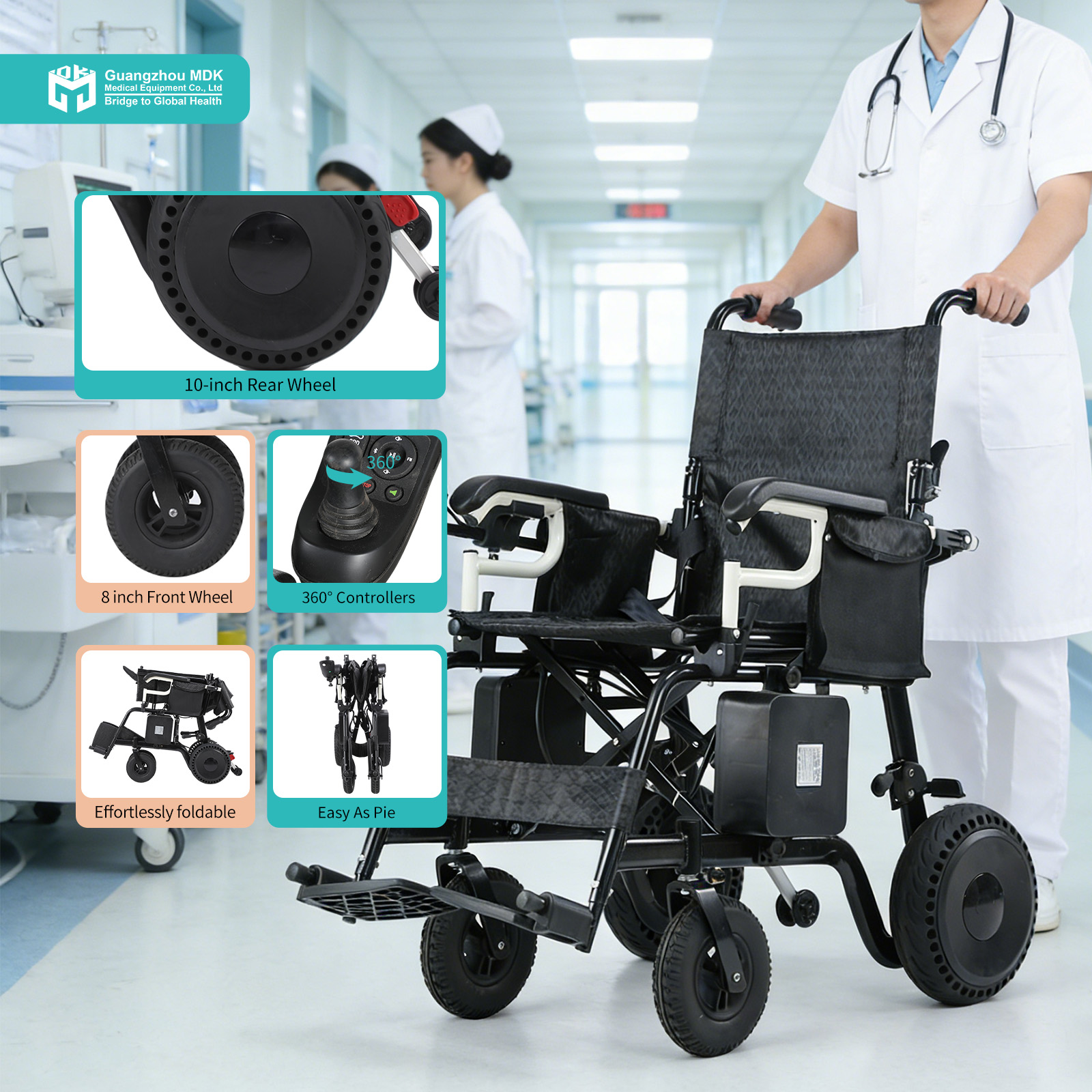 Lightweight Foldable Brushless Electric Wheelchair with Lithium Battery